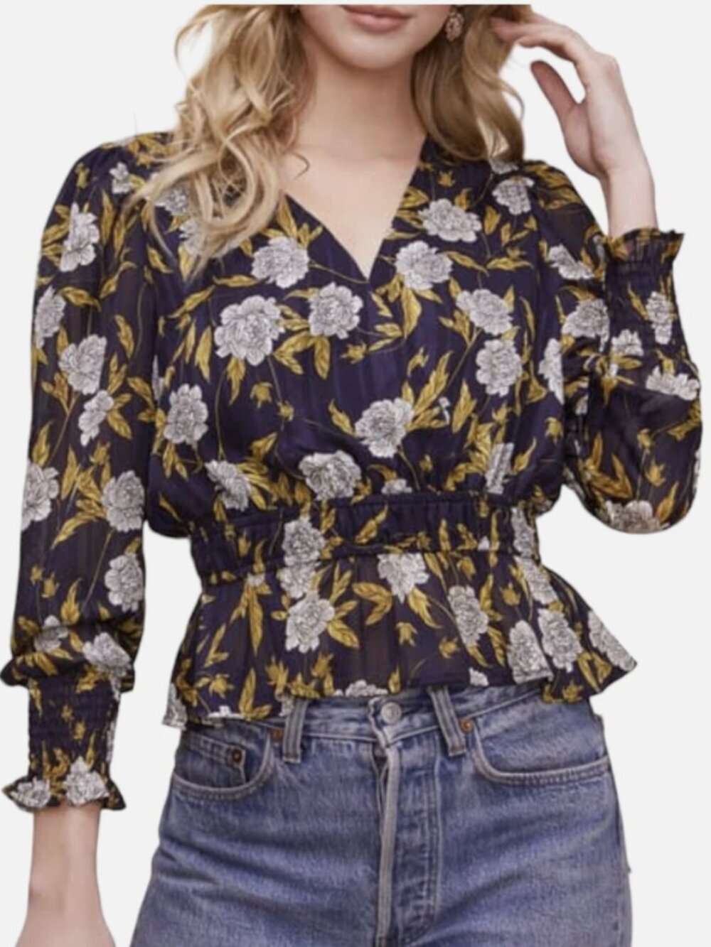 ASTR the Label Surplice Peplum Floral Top